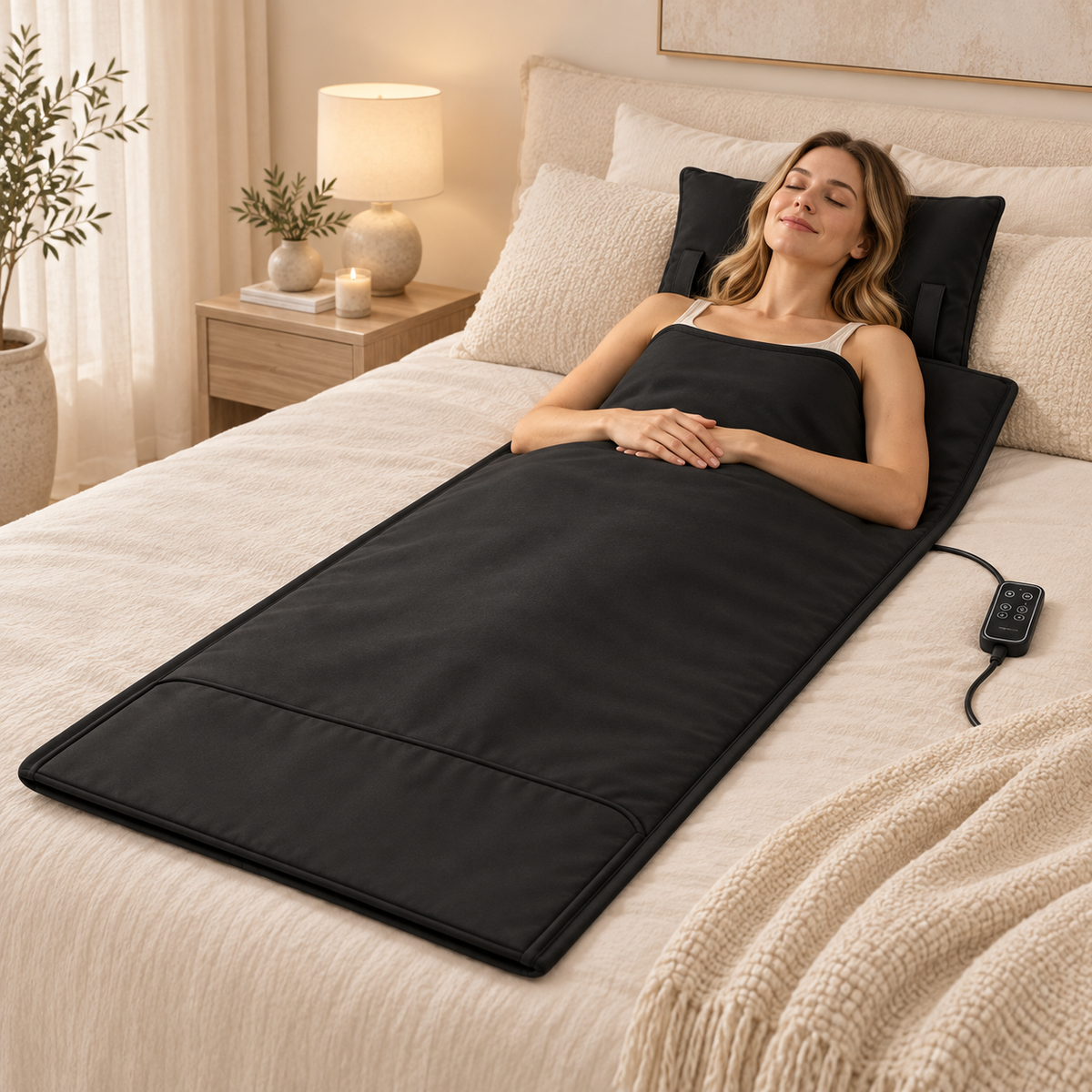 Couverture sauna infrarouge noire en situation d’utilisation