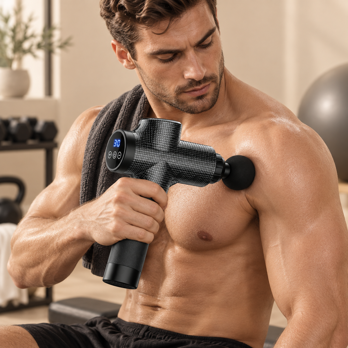 Pistolet de massage sans fil en situation d’utilisation