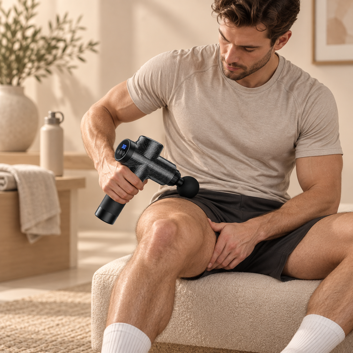 Utilisation du pistolet de massage sur différentes zones du corps