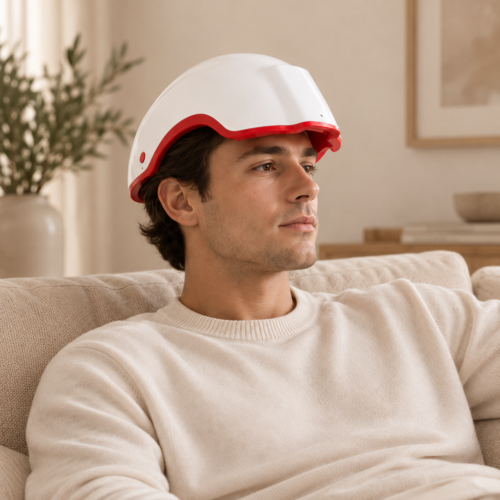 Utilisation du casque lumineux pour le cuir chevelu à domicile