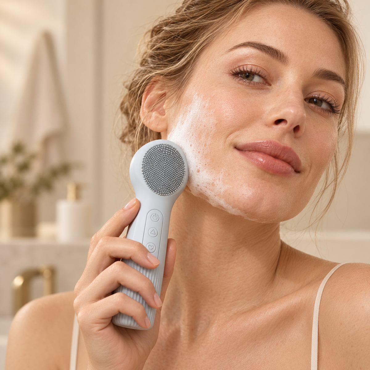 Brosse nettoyante visage Luenia dans une routine beauté