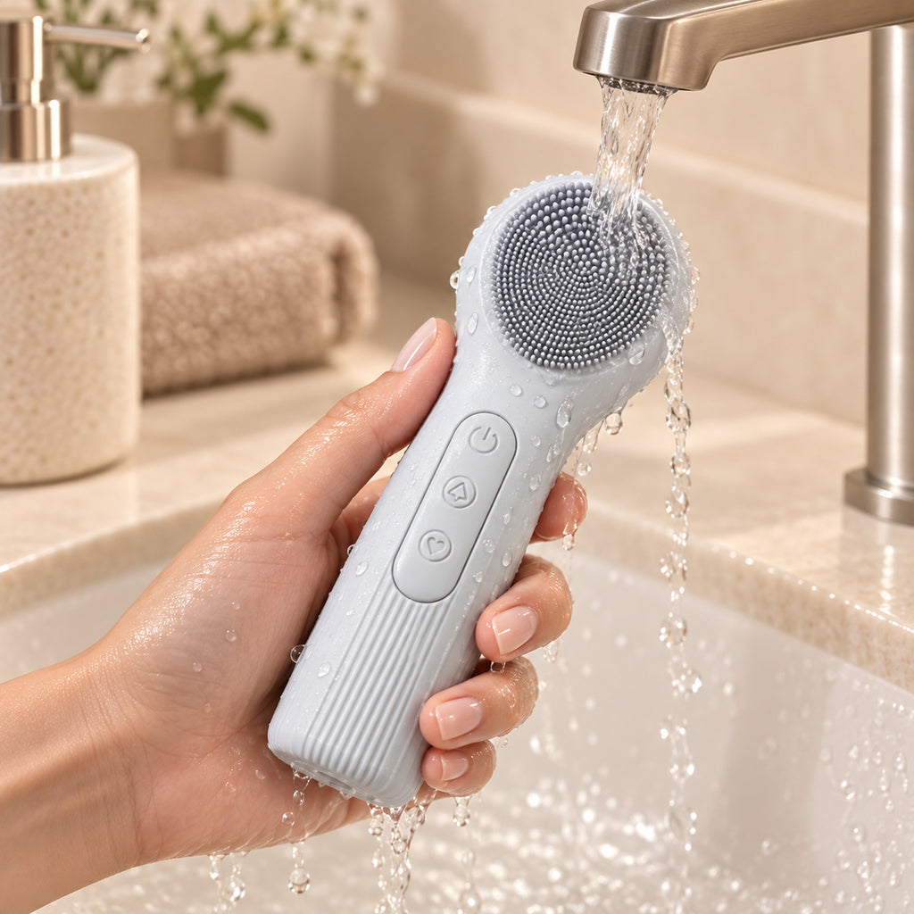 Brosse nettoyante visage sonique en situation d’utilisation